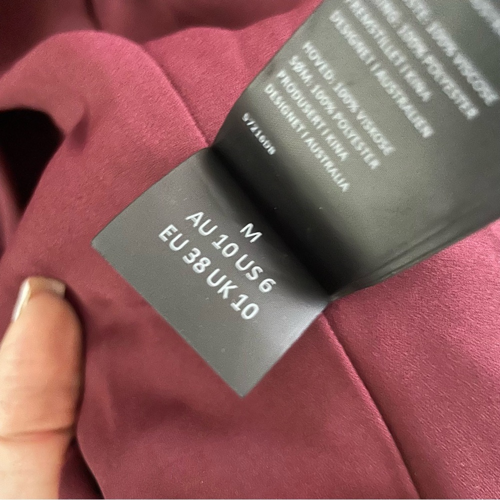 Bardot Sui Side Ruched Long Sleeve Minidress Merlot Red Satin Size US 6 - Picture 7 of 14